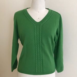 Talbots Pima Cotton Cabled V-Neck Sweater